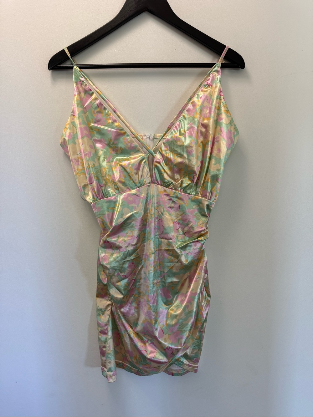 Satin Floral Slip Dress in Pastel Pink & Mint